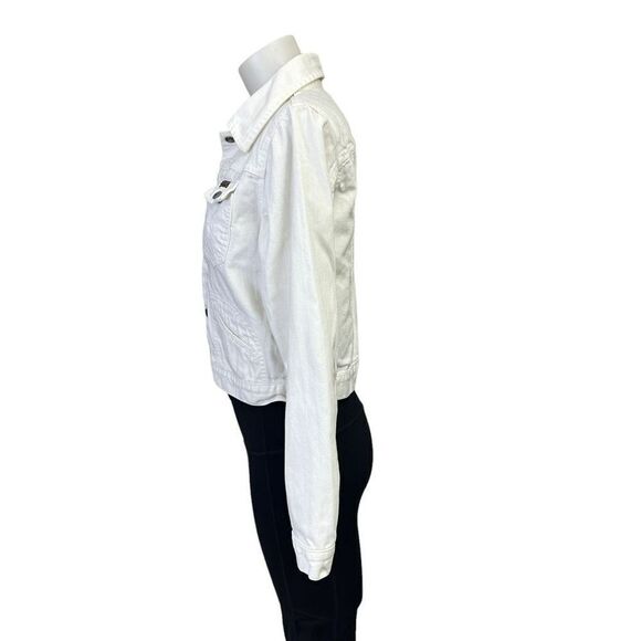 LUCKY BRAND‎ Women’s Button Down White Denim Jacket Cropped size Medium - Picture 4 of 8